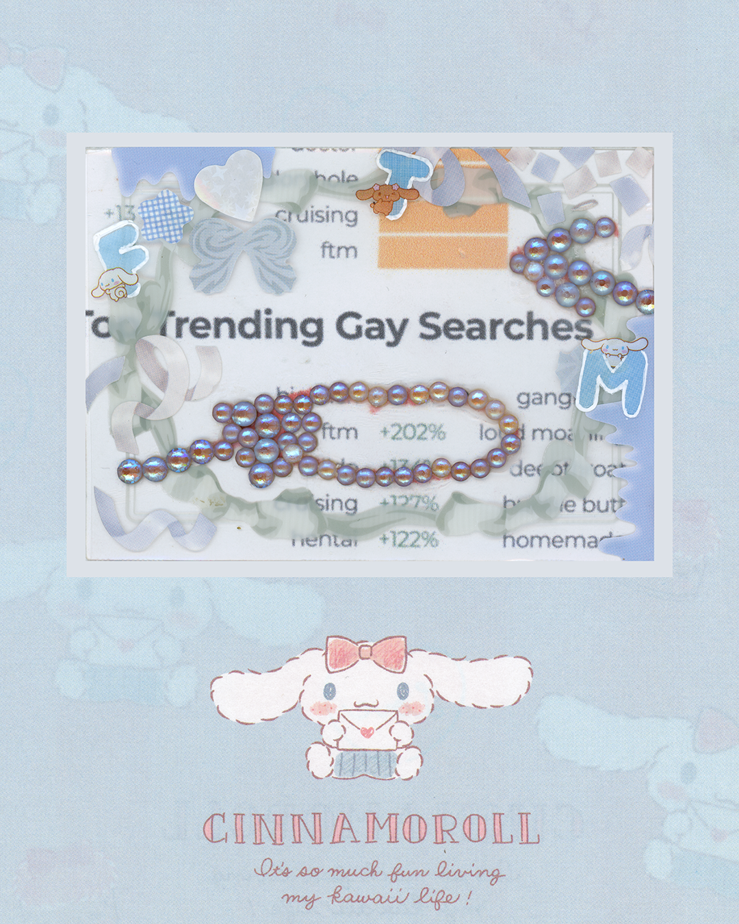 crops of individual trading cards on a background of sanrio stationary